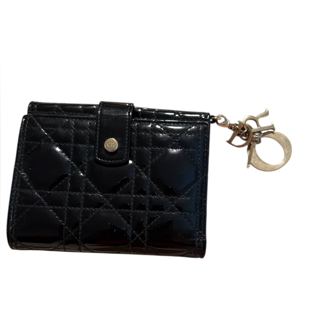 DIOR Patent Cannage Lady Dior Eden Wallet Black